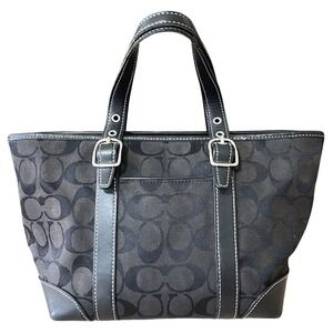 Authentic‎ COACH Handbag Signature Black Canvas Leather Logo 6043 Mini Tote Bag